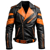 Veste en cuir de mouton noir à manches matelassées pour homme